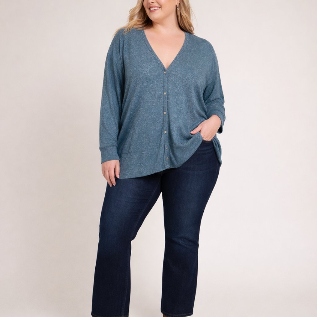 Teal Long Line Classic Cardigan, Plus Size 18/20